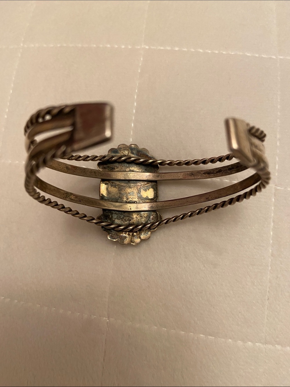 Vintage Mexican Sterling Silver Turquoise Cuff Bracelet - Picture 4 of 4